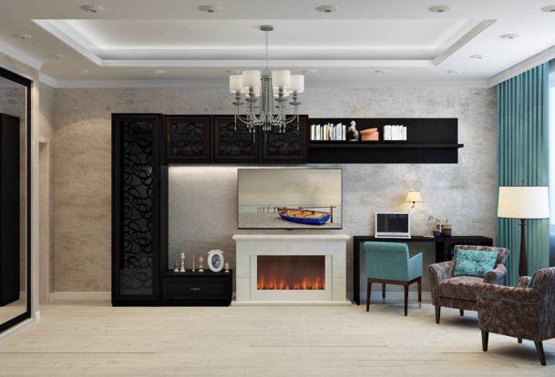 living room with television