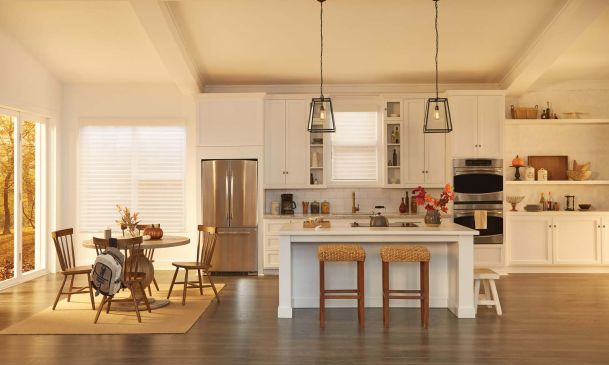 lutron lighting control in a warm toned kitchen