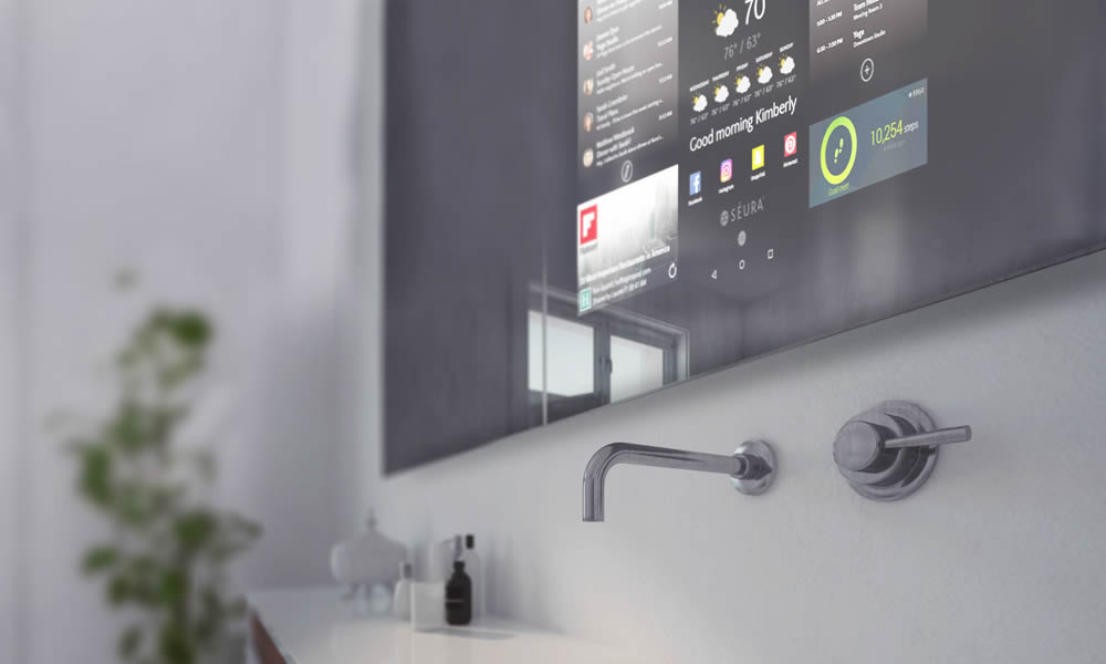 Seura Mirrored TVs on wall in restroom