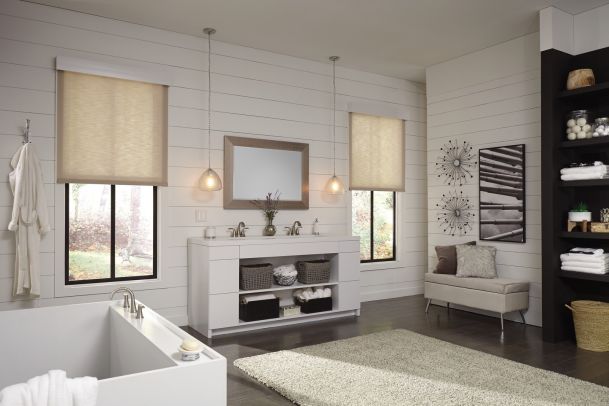 lutron shading in a restroom