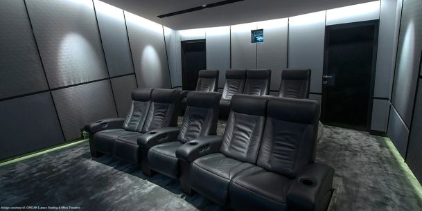 home theater with black seating