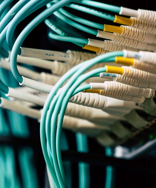 close up view of blue wires and cords