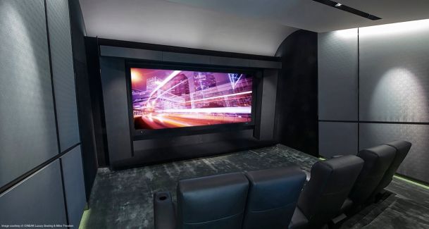 home theater with black seating